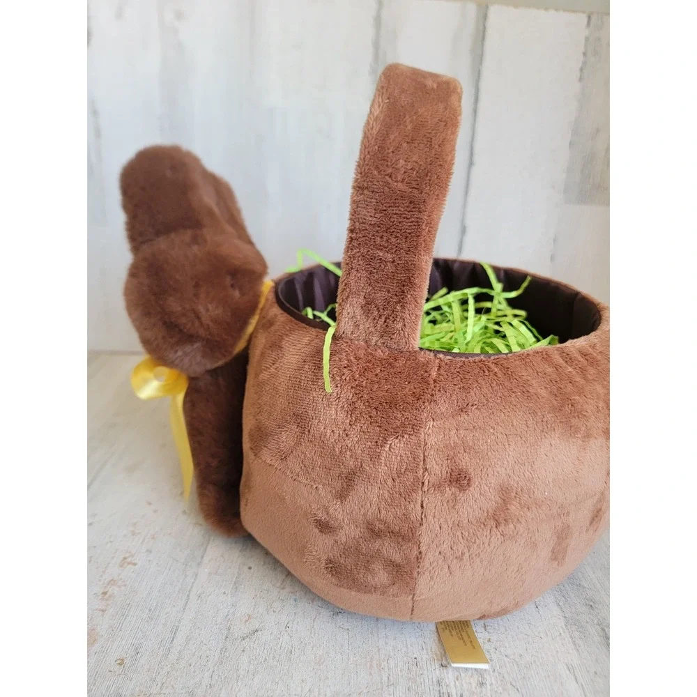 faux Chocolate Easter Bunny plush basket spring home decor rabbit bucket bow